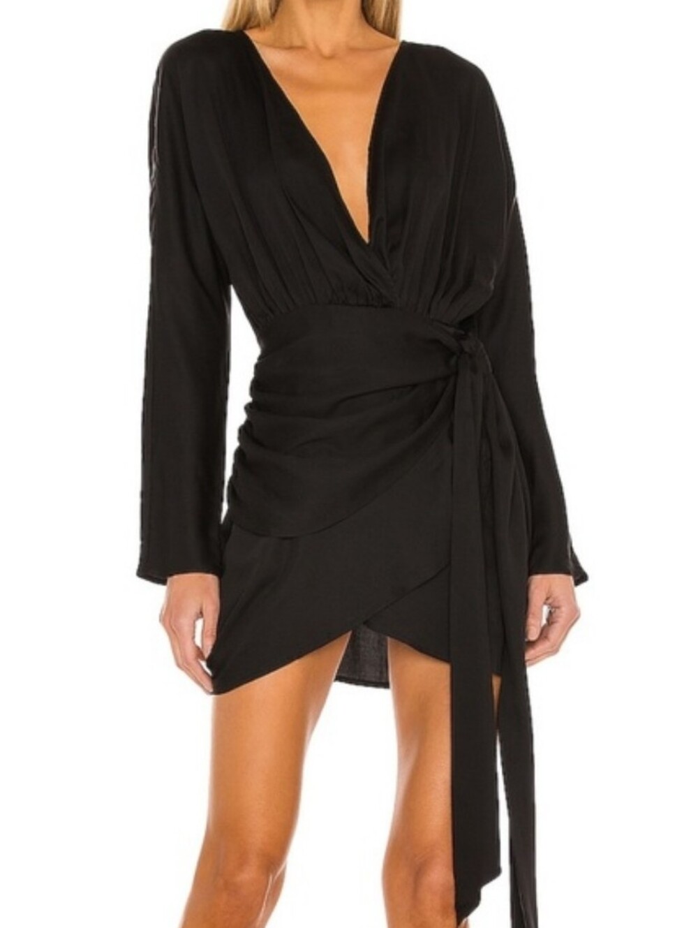L'Academie Black Long-Sleeve Wrap Mini Dress
